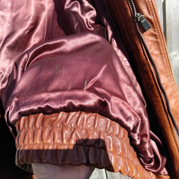 Vintage 90s XL Brown Jacket Leather by Mann 54" Chest - Picture 11 of 16